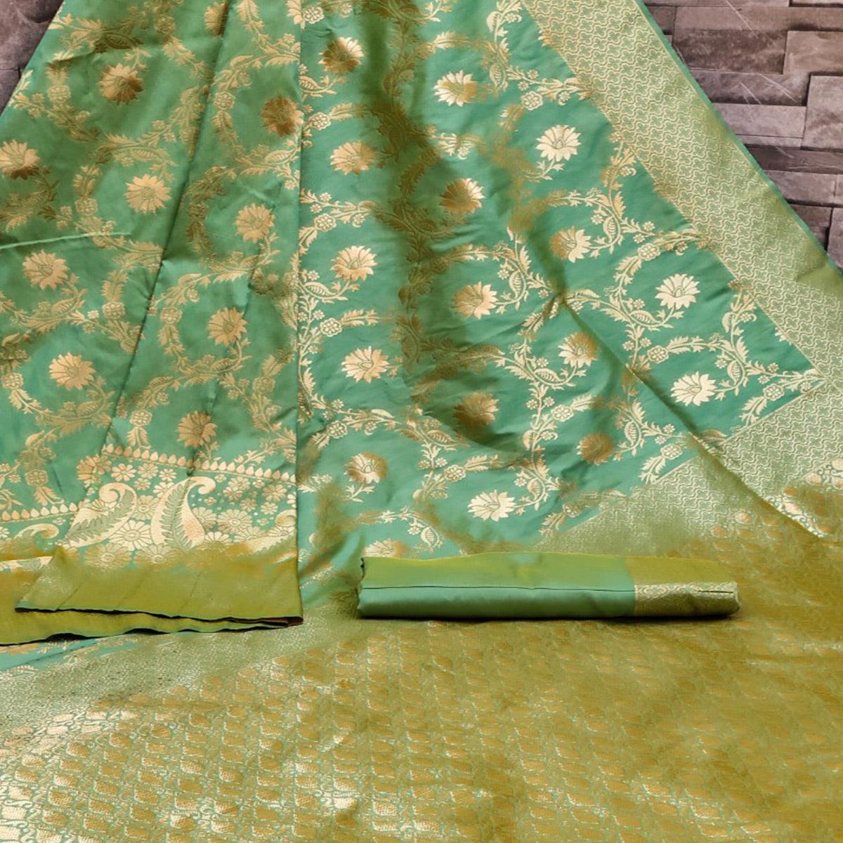Ravishing Green Colored Festive Wear Woven Banarasi Silk Saree - Peachmode
