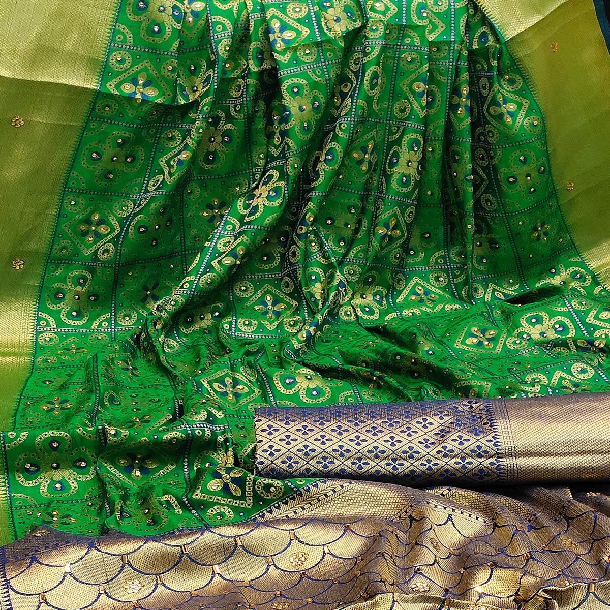 Ravishing Green Colored Festive Wear Woven Banarasi Silk Saree - Peachmode