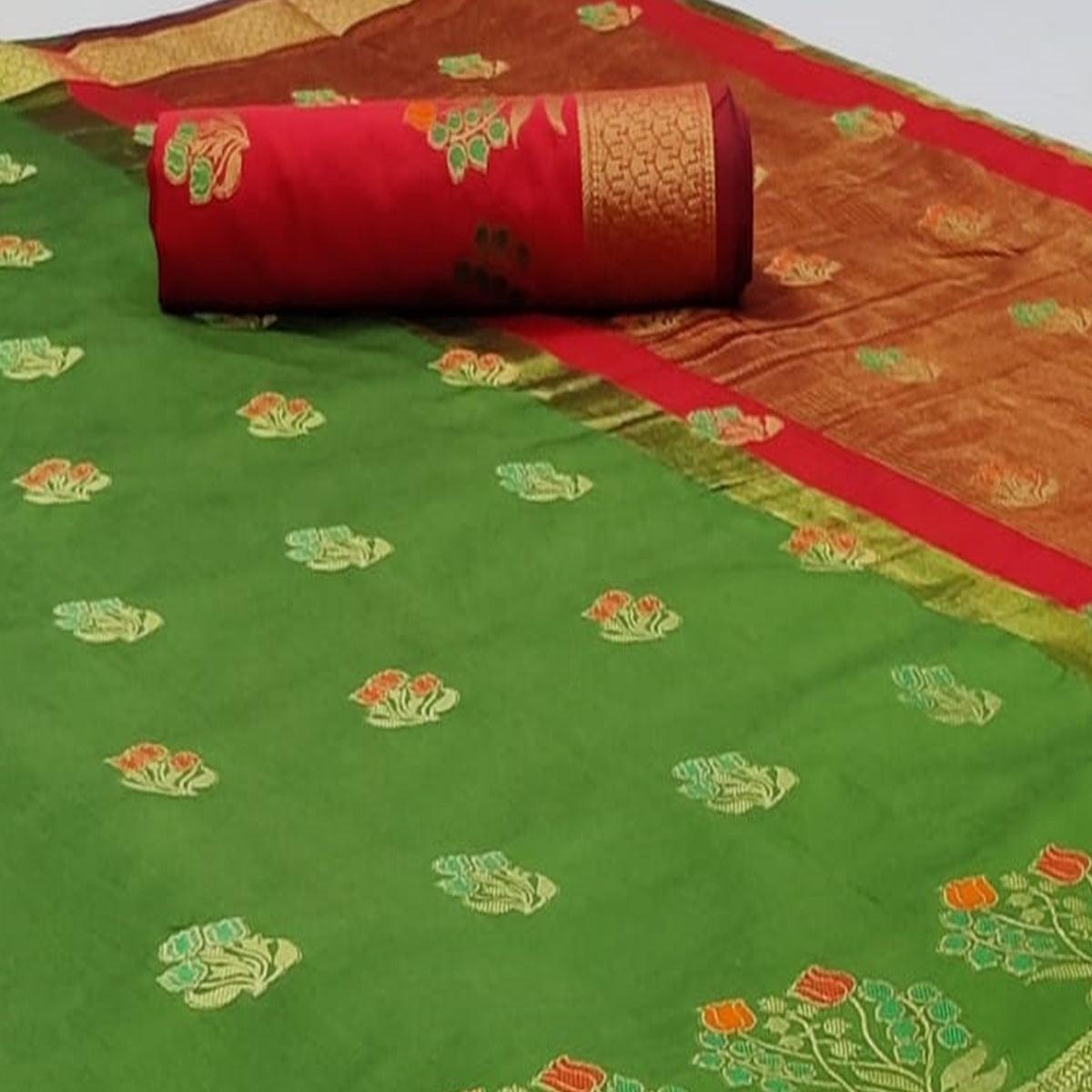 Ravishing Green Colored Festive Wear Woven Soft Silk Saree - Peachmode