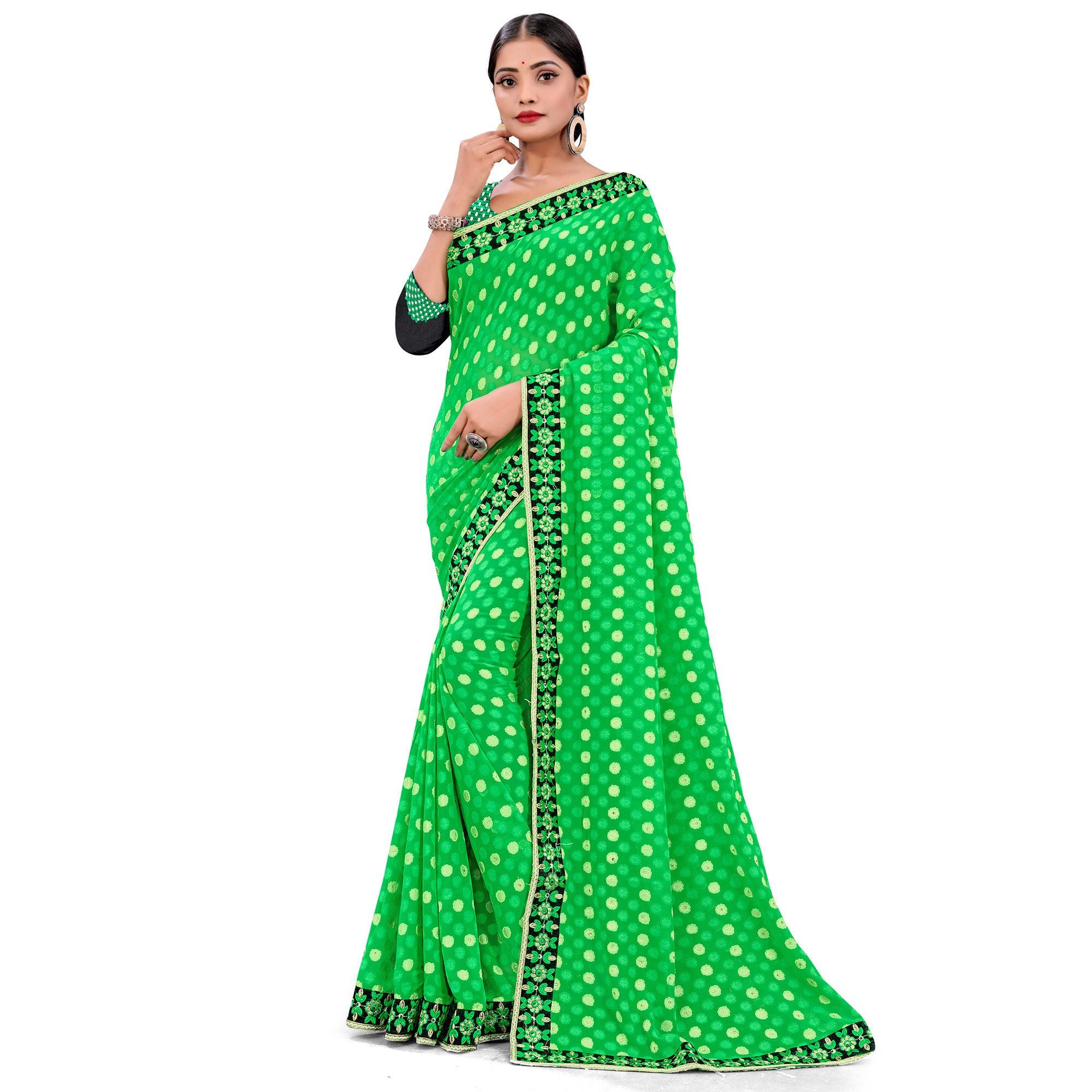 Ravishing Green Colored Party Wear Georgette Saree - Peachmode