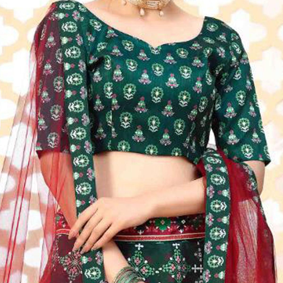 Ravishing Green Coloured Partywear Digital Printed Art Silk Lehenga Choli - Peachmode
