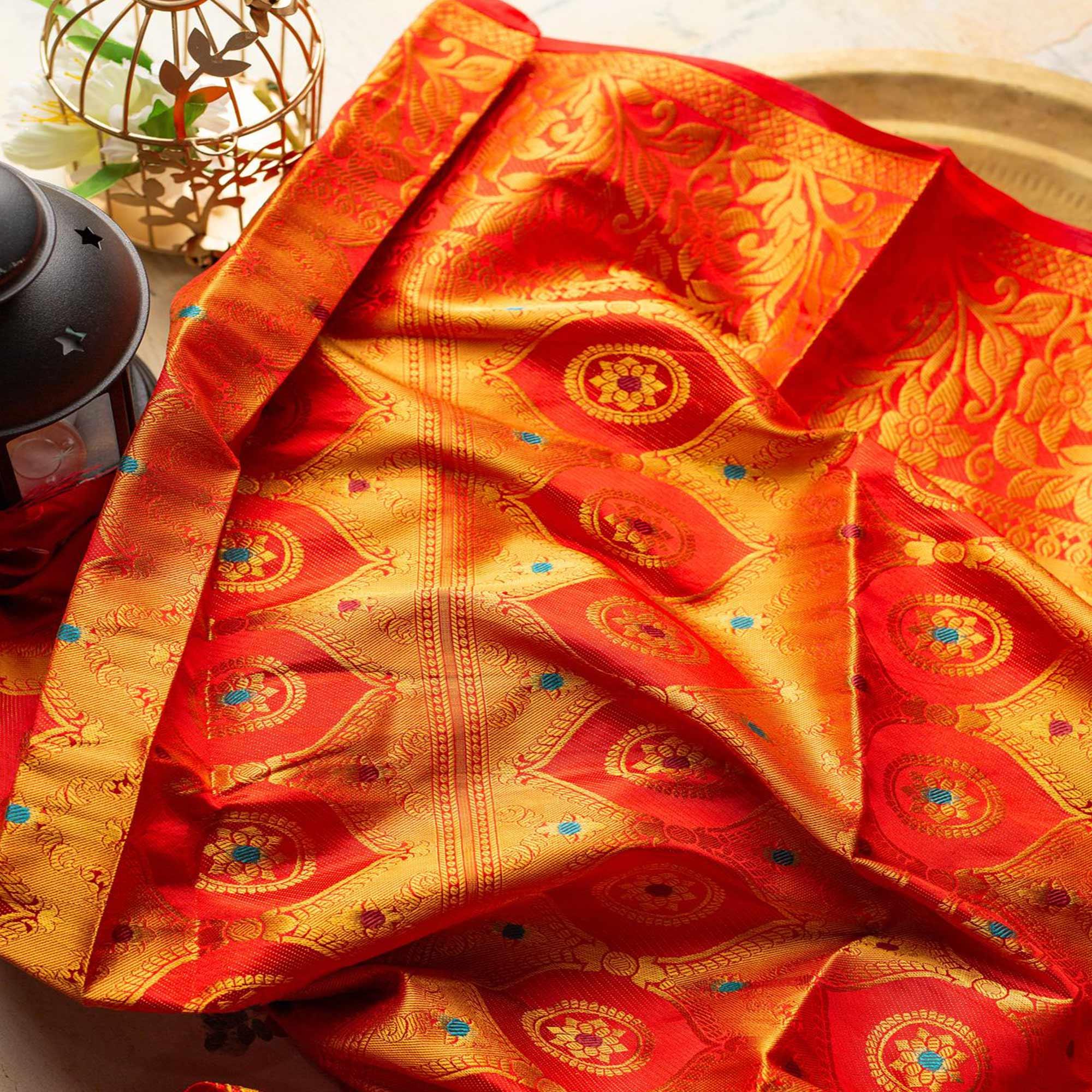 Ravishing Grey Colored Festive Wear Woven Art Silk Saree - Peachmode