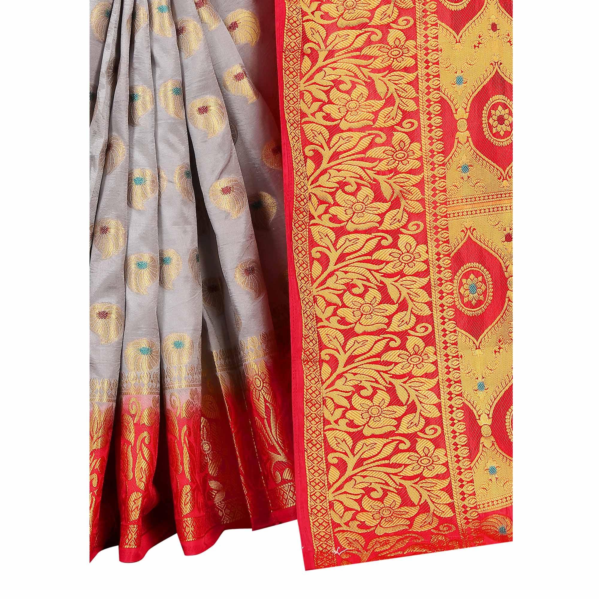 Ravishing Grey Colored Festive Wear Woven Art Silk Saree - Peachmode