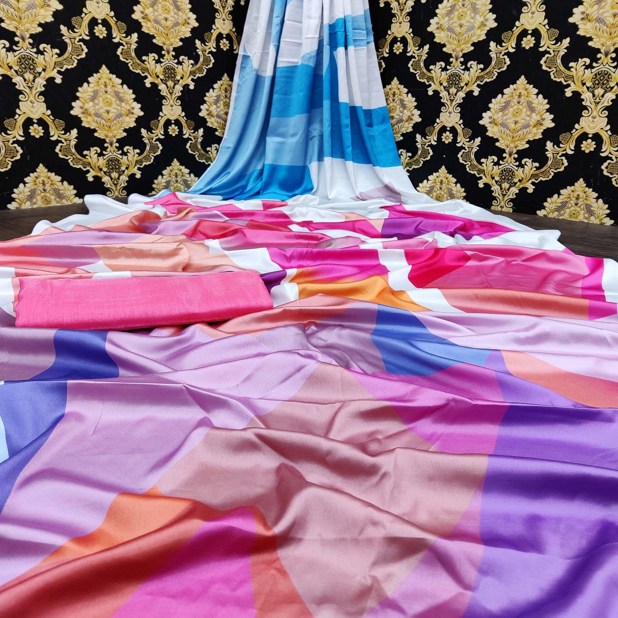 Ravishing Multi-Colored Casual Wear Digital Printed Satin  Saree - Peachmode