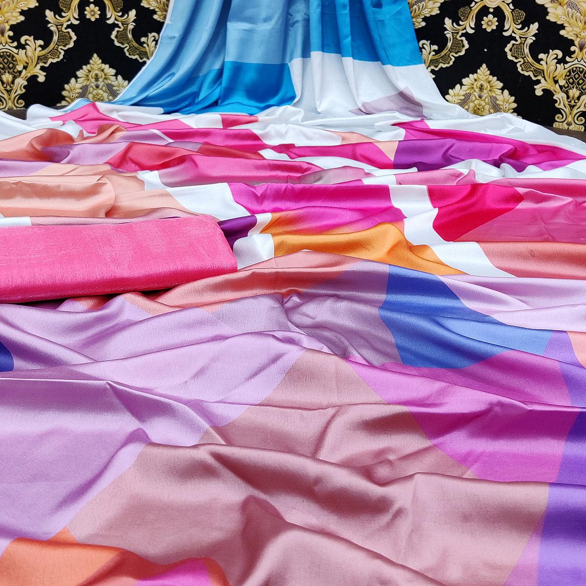 Ravishing Multi-Colored Casual Wear Digital Printed Satin  Saree - Peachmode