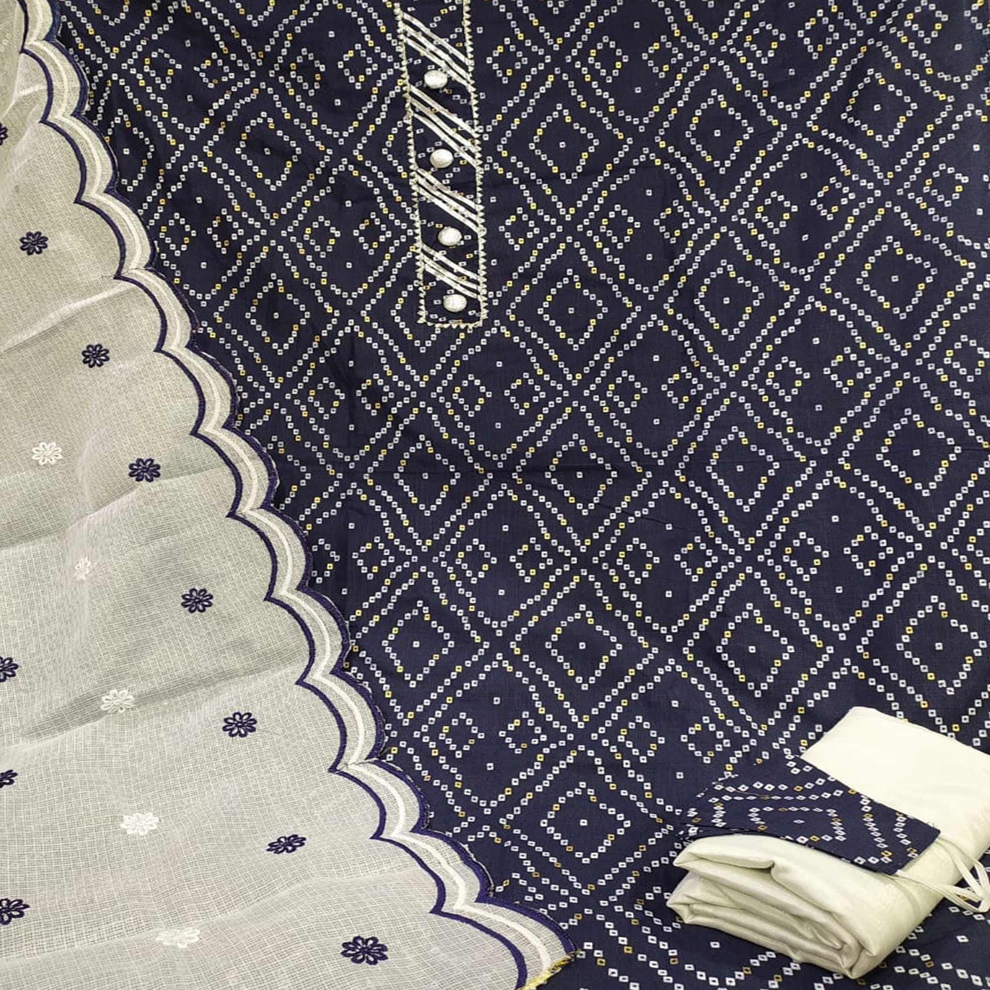 Ravishing Navy Blue Colored Casual Wear Printed Cotton Dress Material - Peachmode