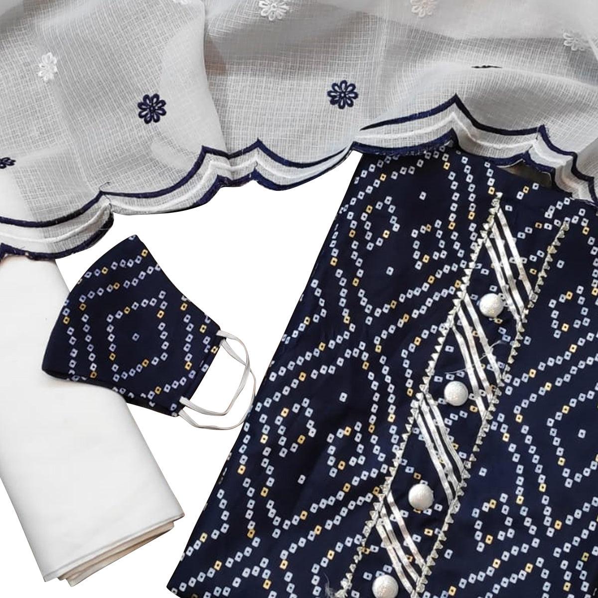 Ravishing Navy Blue Colored Casual Wear Printed Cotton Dress Material - Peachmode