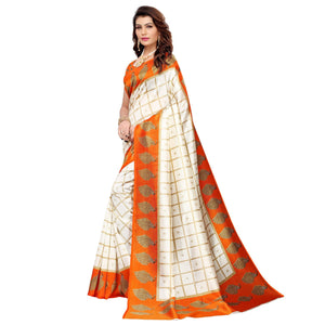 Ravishing Off White-Orange Colored Casual Printed Mysore Silk Saree - Peachmode