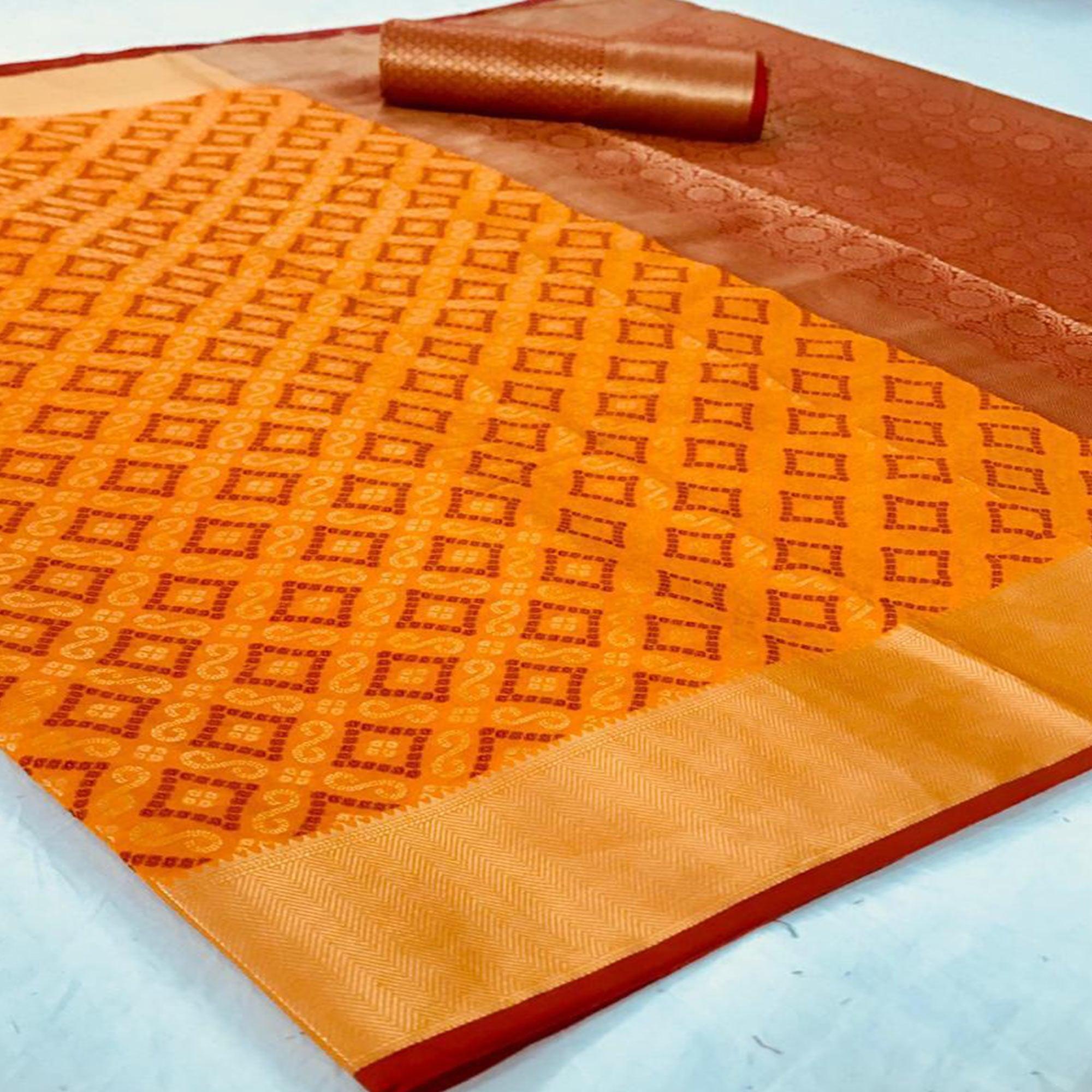 Ravishing Orange Colored Festive Wear Woven Silk Saree - Peachmode