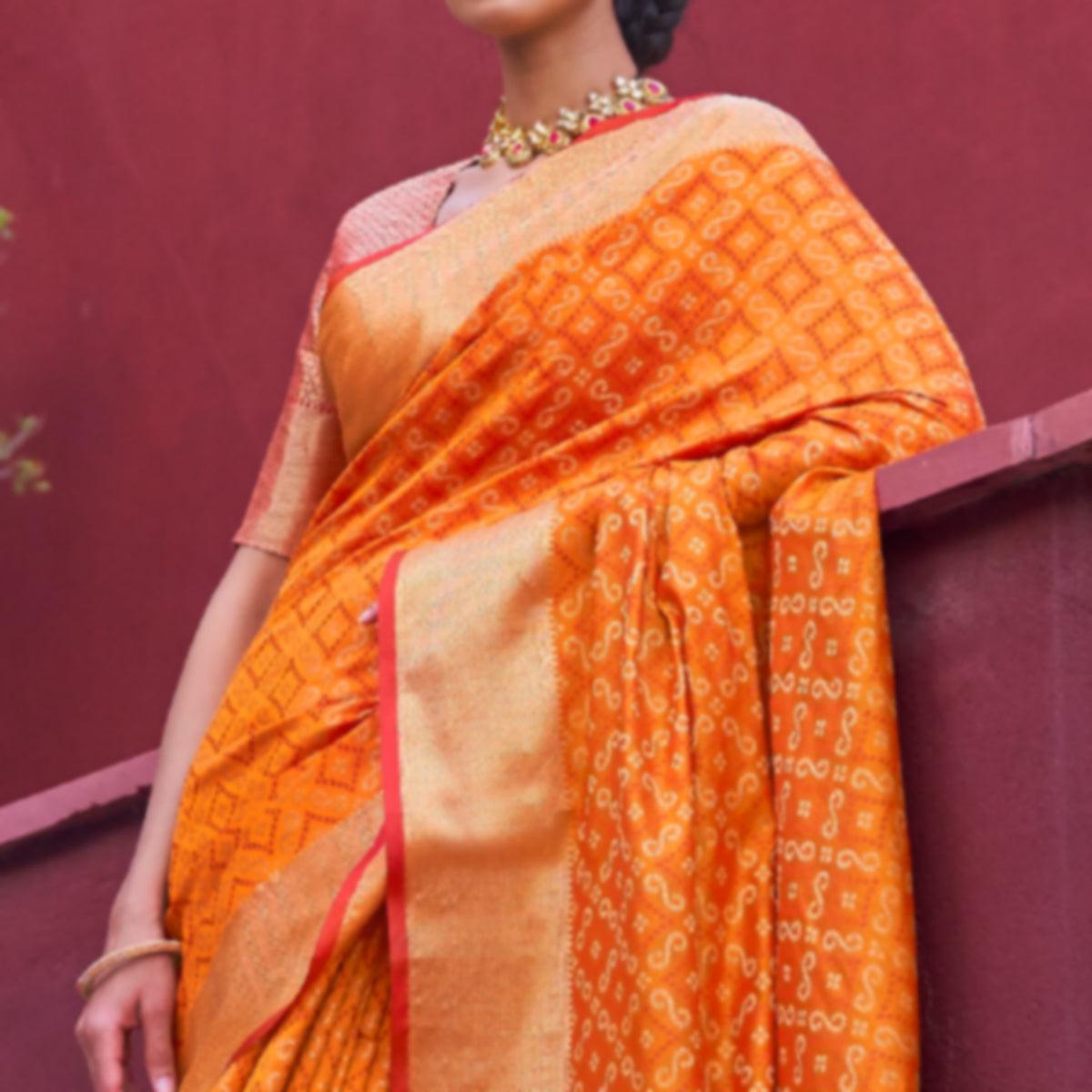Ravishing Orange Colored Festive Wear Woven Silk Saree - Peachmode