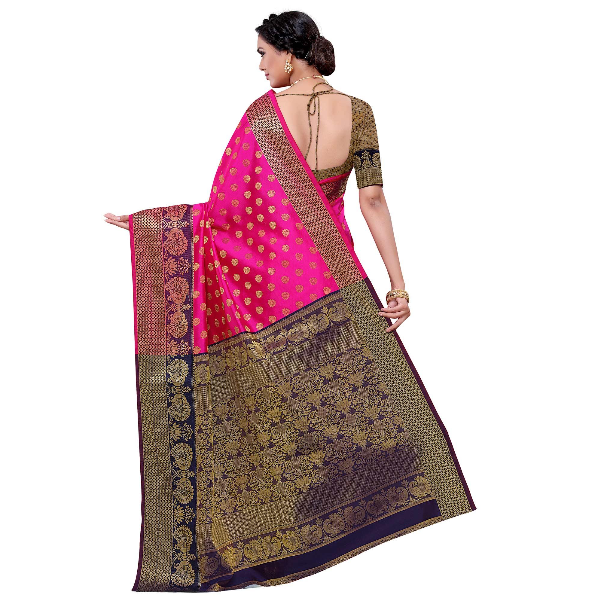 Ravishing Pink Colored Festive Wear Woven Kota Art Silk Banarasi Saree - Peachmode