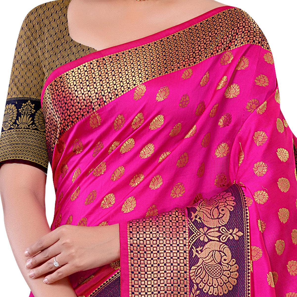 Ravishing Pink Colored Festive Wear Woven Kota Art Silk Banarasi Saree - Peachmode