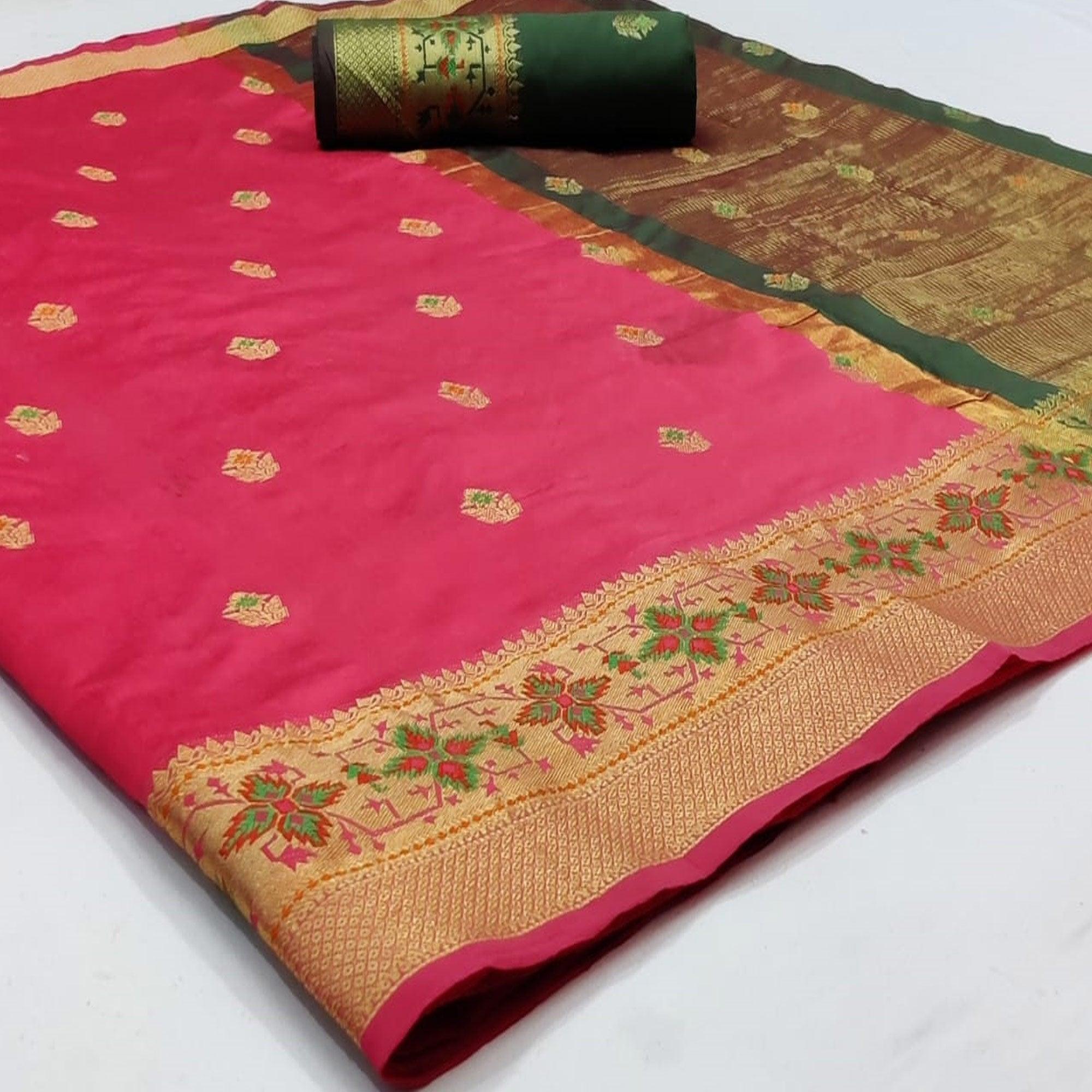 Ravishing Pink Colored Festive Wear Woven Silk Saree - Peachmode