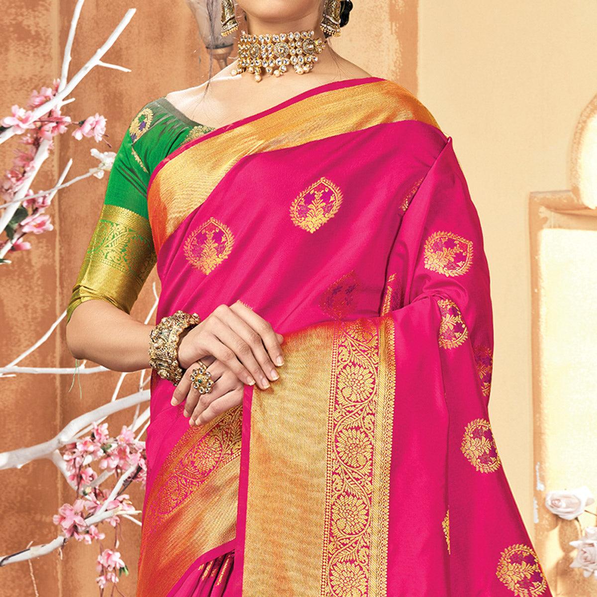 Ravishing Pink Colored Festive Wear Woven Silk Saree - Peachmode