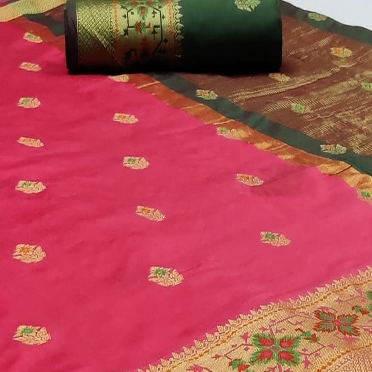 Ravishing Pink Colored Festive Wear Woven Silk Saree - Peachmode