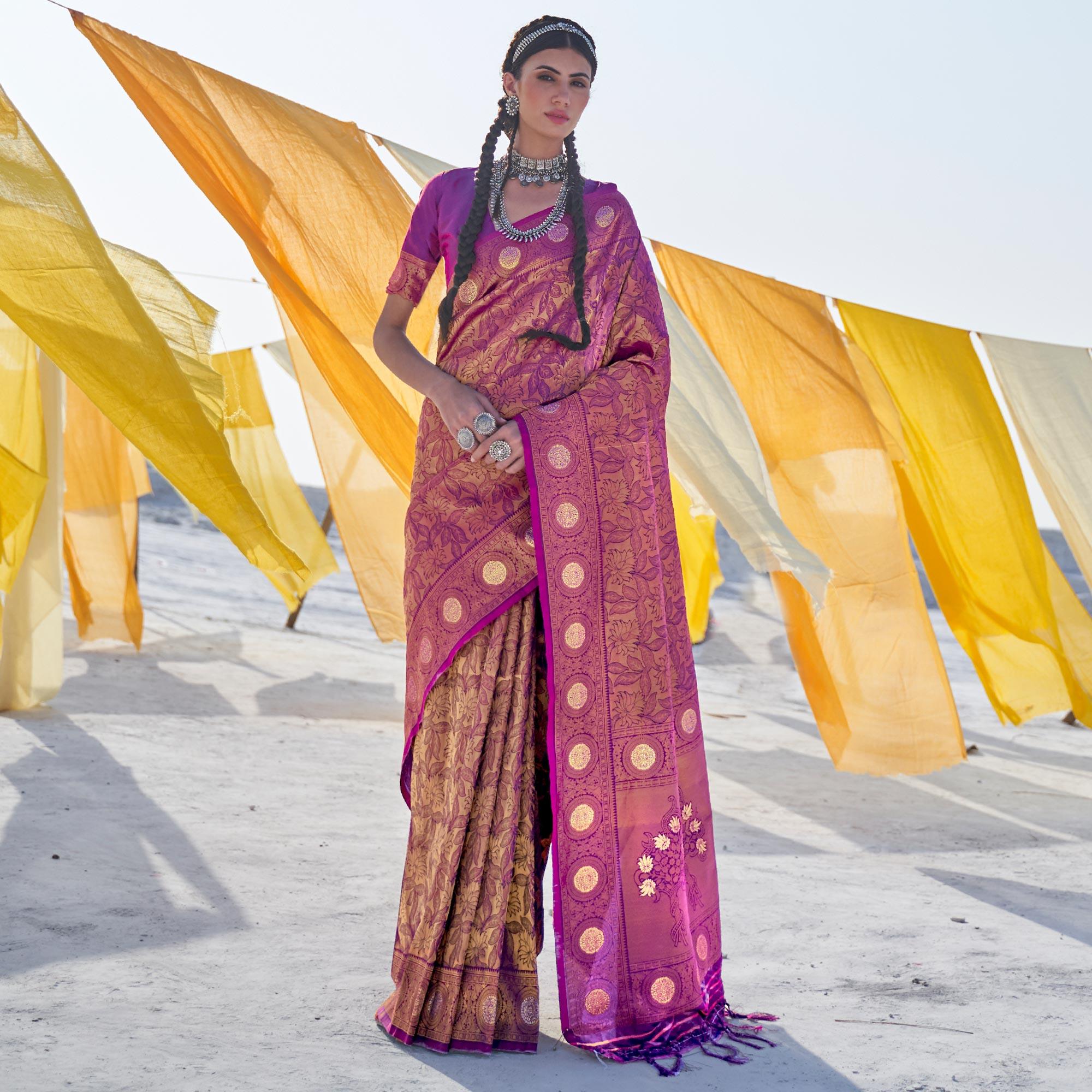 Ravishing Purple Colored Festive Wear Weaving Handloom Soft Silk Saree - Peachmode