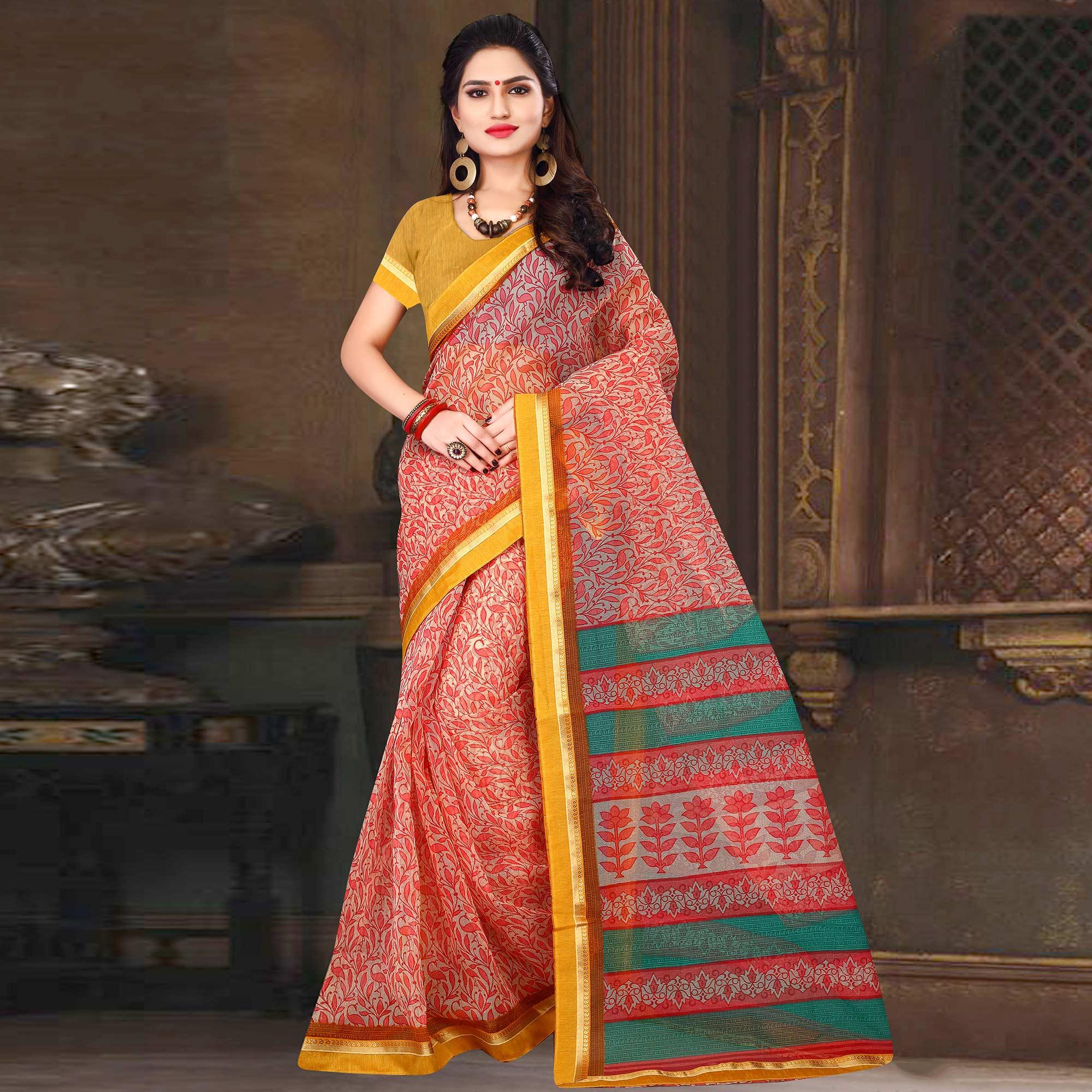 Ravishing Red Colored Casual Wear Printed Silk Saree - Peachmode