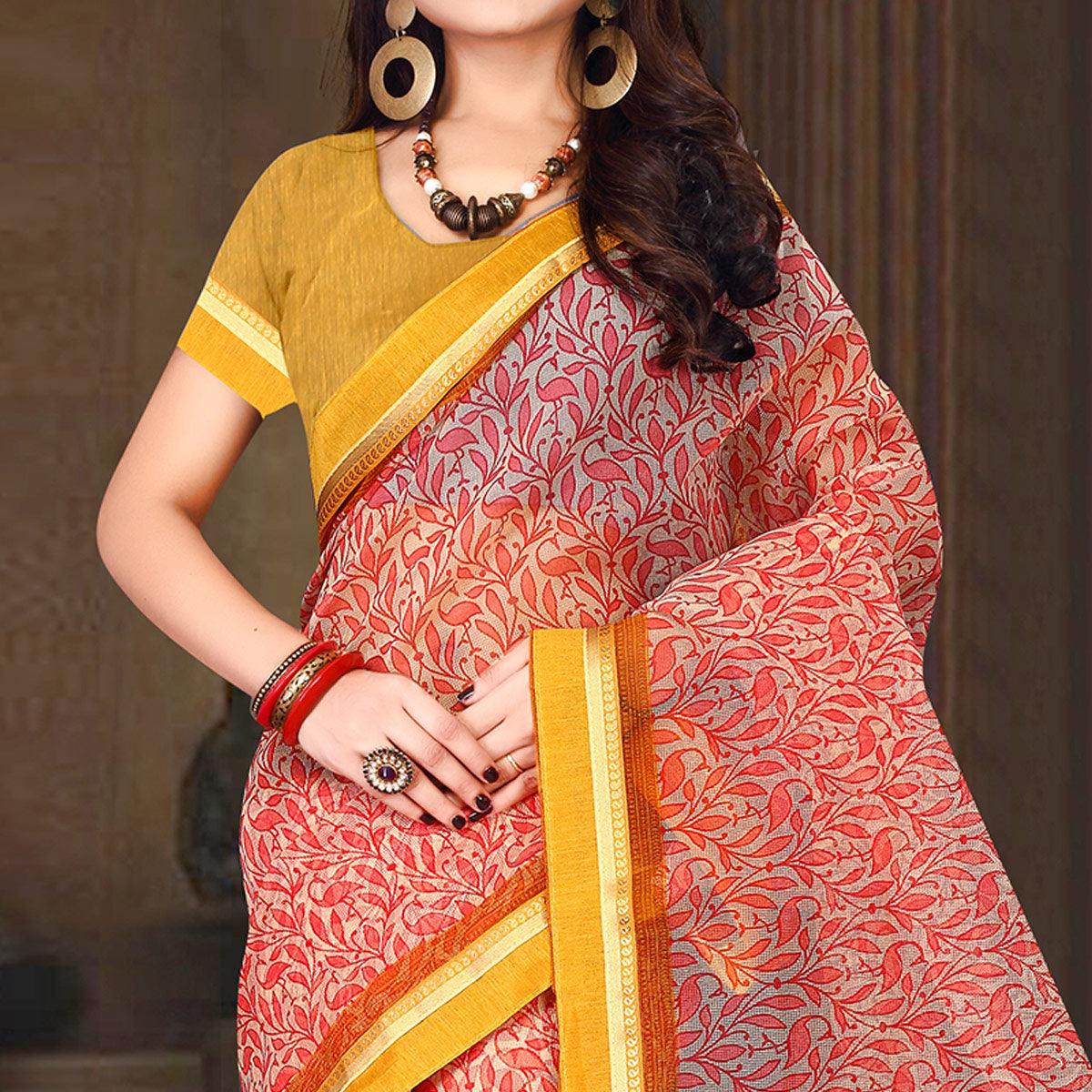 Ravishing Red Colored Casual Wear Printed Silk Saree - Peachmode