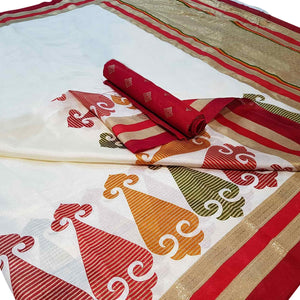 Ravishing White Colored Festive Wear Foil Printed Silk Saree - Peachmode