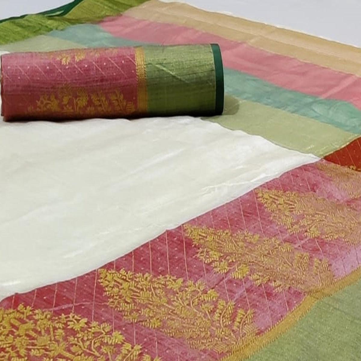 Ravishing White Colored Festive Wear Woven Silk Saree - Peachmode