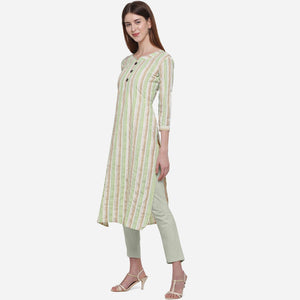 Ravishing White - Green Colored Casual Wear Printed Cotton Kurti - Peachmode
