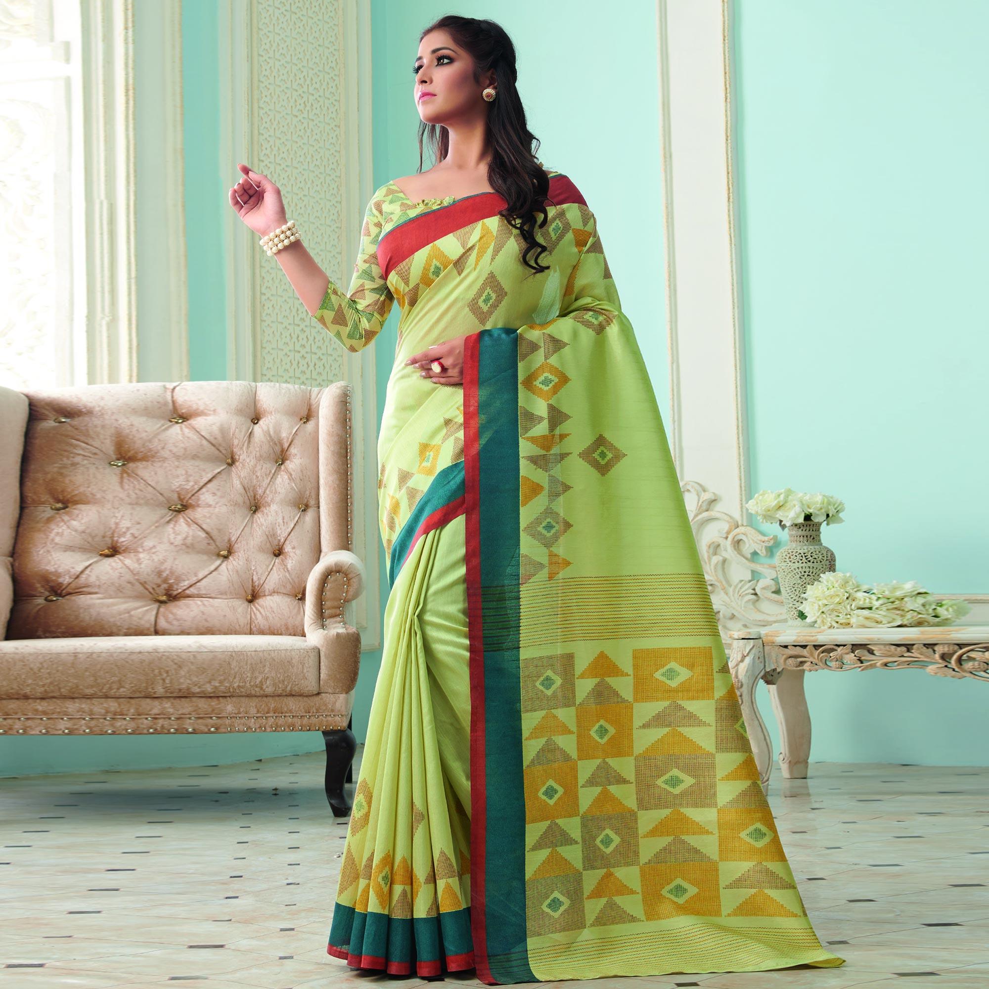 Ravishing Yellow Colored Casual Wear Printed Bhagalpuri Saree - Peachmode