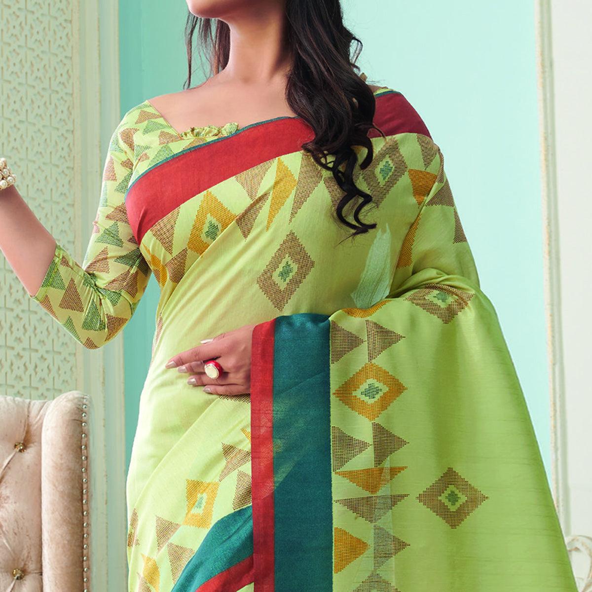 Ravishing Yellow Colored Casual Wear Printed Bhagalpuri Saree - Peachmode