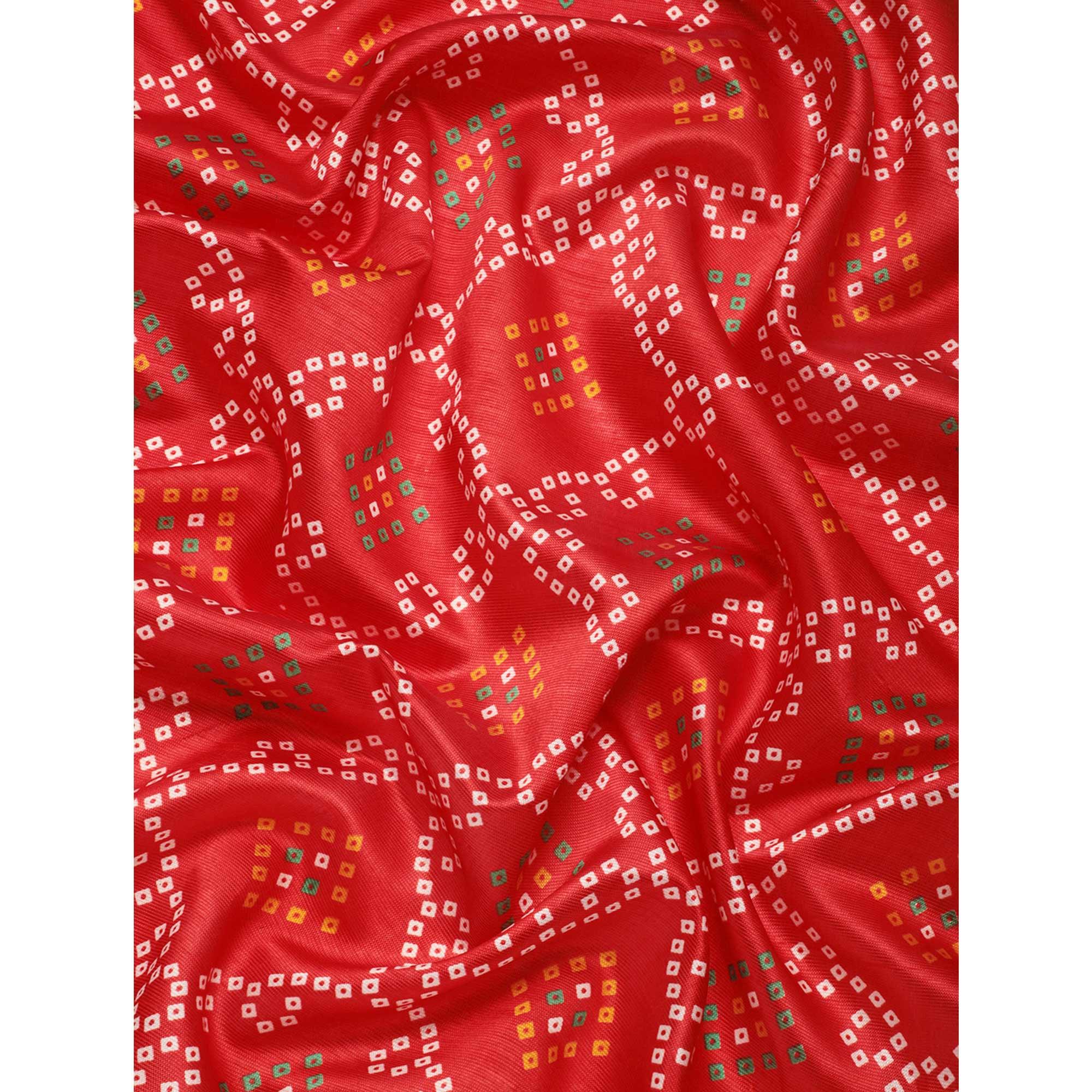 Red Bandhani Printed Art Silk Saree - Peachmode
