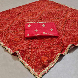 Red Bandhani Printed Georgette Saree - Peachmode