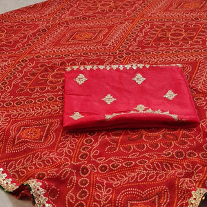 Red Bandhani Printed Georgette Saree - Peachmode