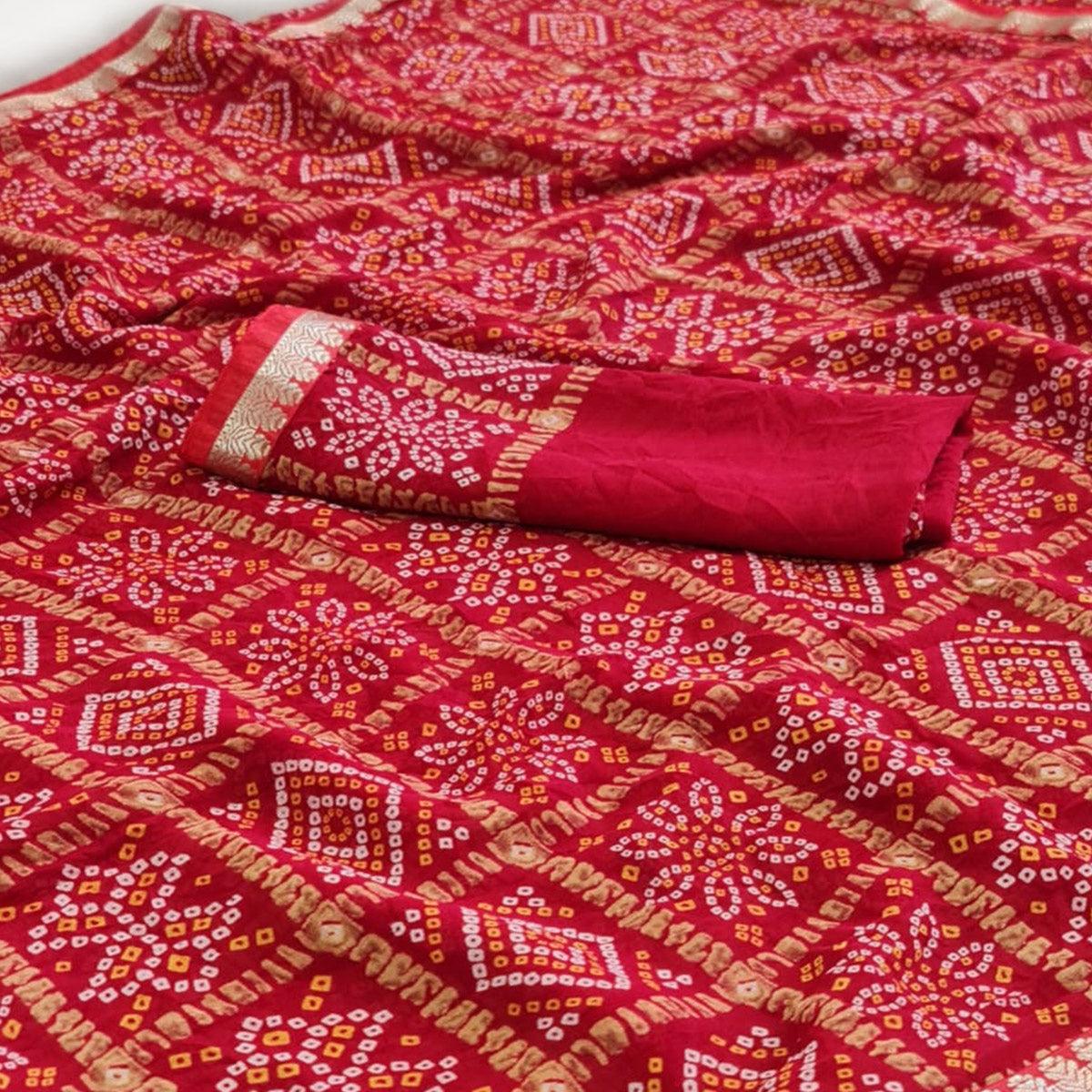 Red Bandhani Printed Georgette Saree - Peachmode