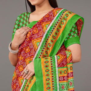 Red Casual Wear Bandhani Printed Art Silk Saree - Peachmode