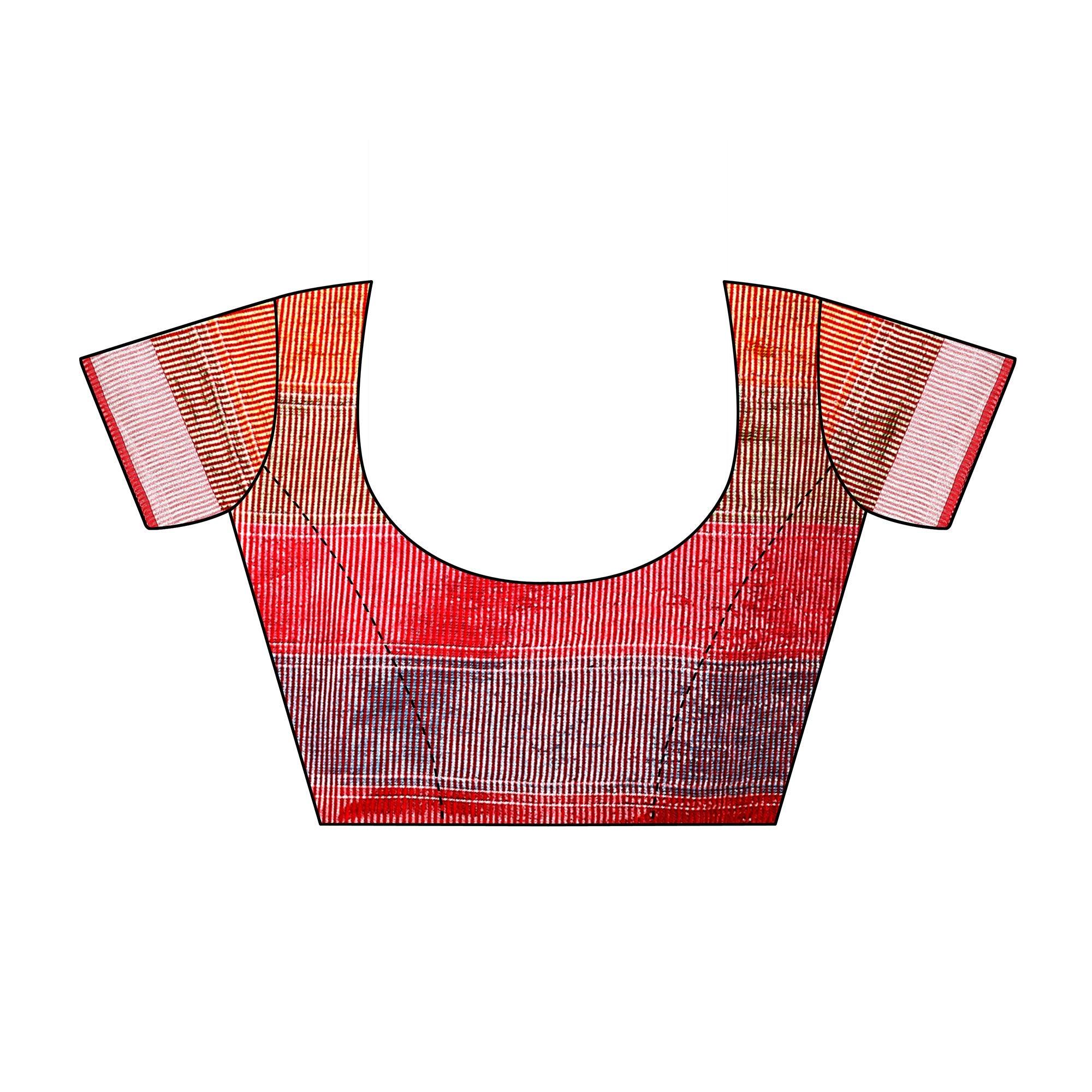 Red Casual Wear Checks Printed Silk Saree With Border - Peachmode