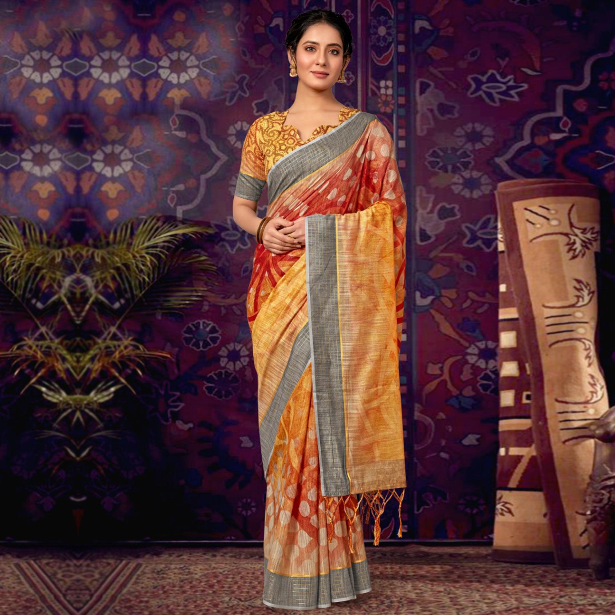 Red Casual Wear Dotted Soft Cotton Saree - Peachmode