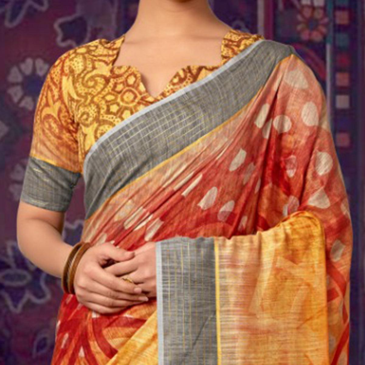 Red Casual Wear Dotted Soft Cotton Saree - Peachmode