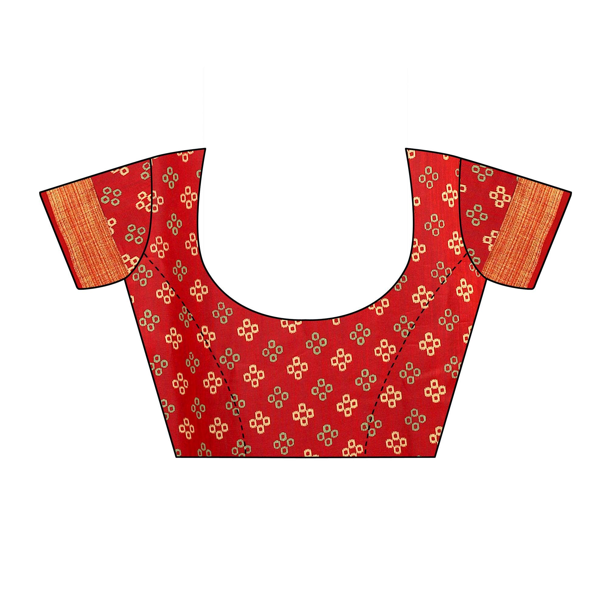 Red Casual Wear Fancy Printed Heavy Linen Saree With Zari Border - Peachmode