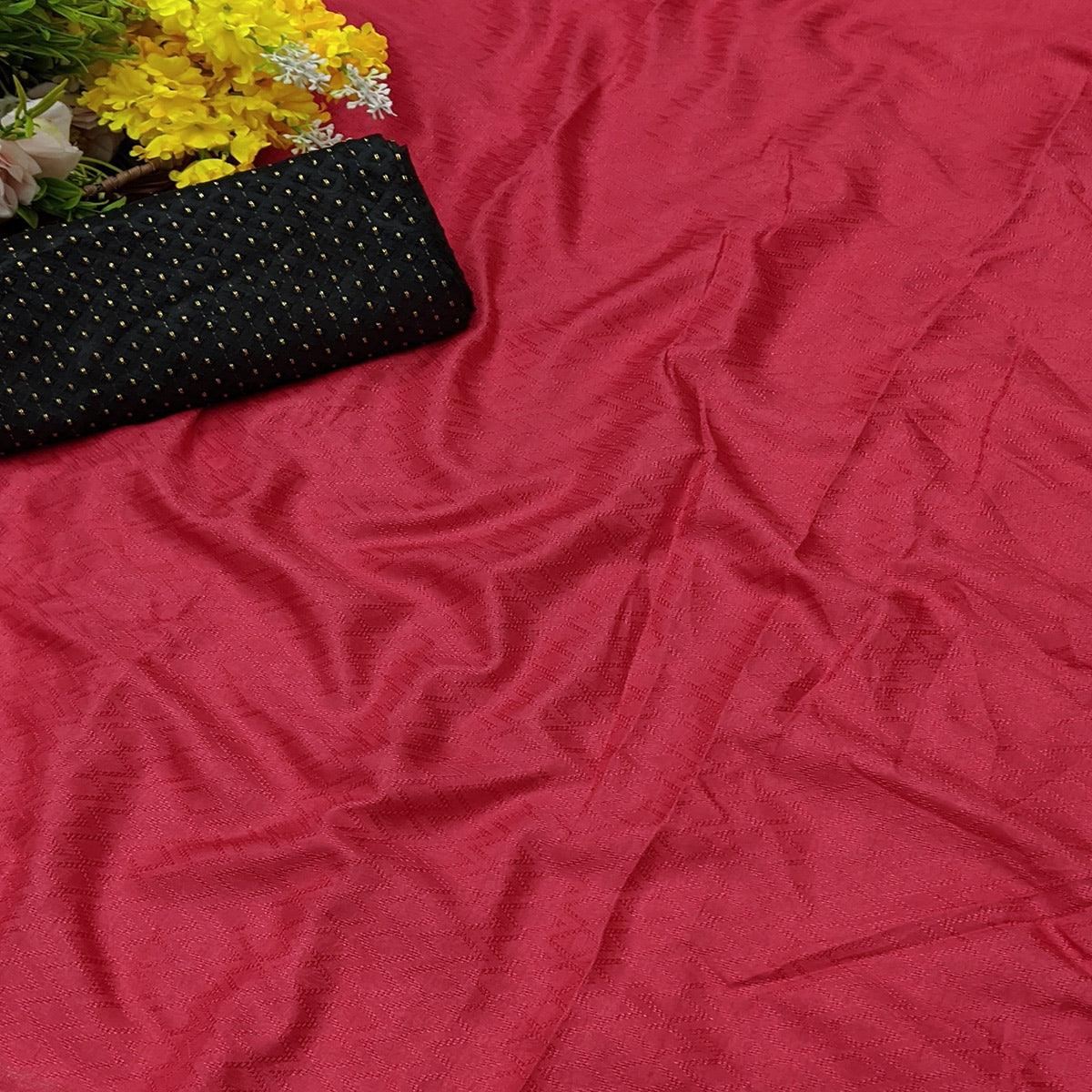 Red Casual Wear geometric pattern Woven Dola silk Saree - Peachmode