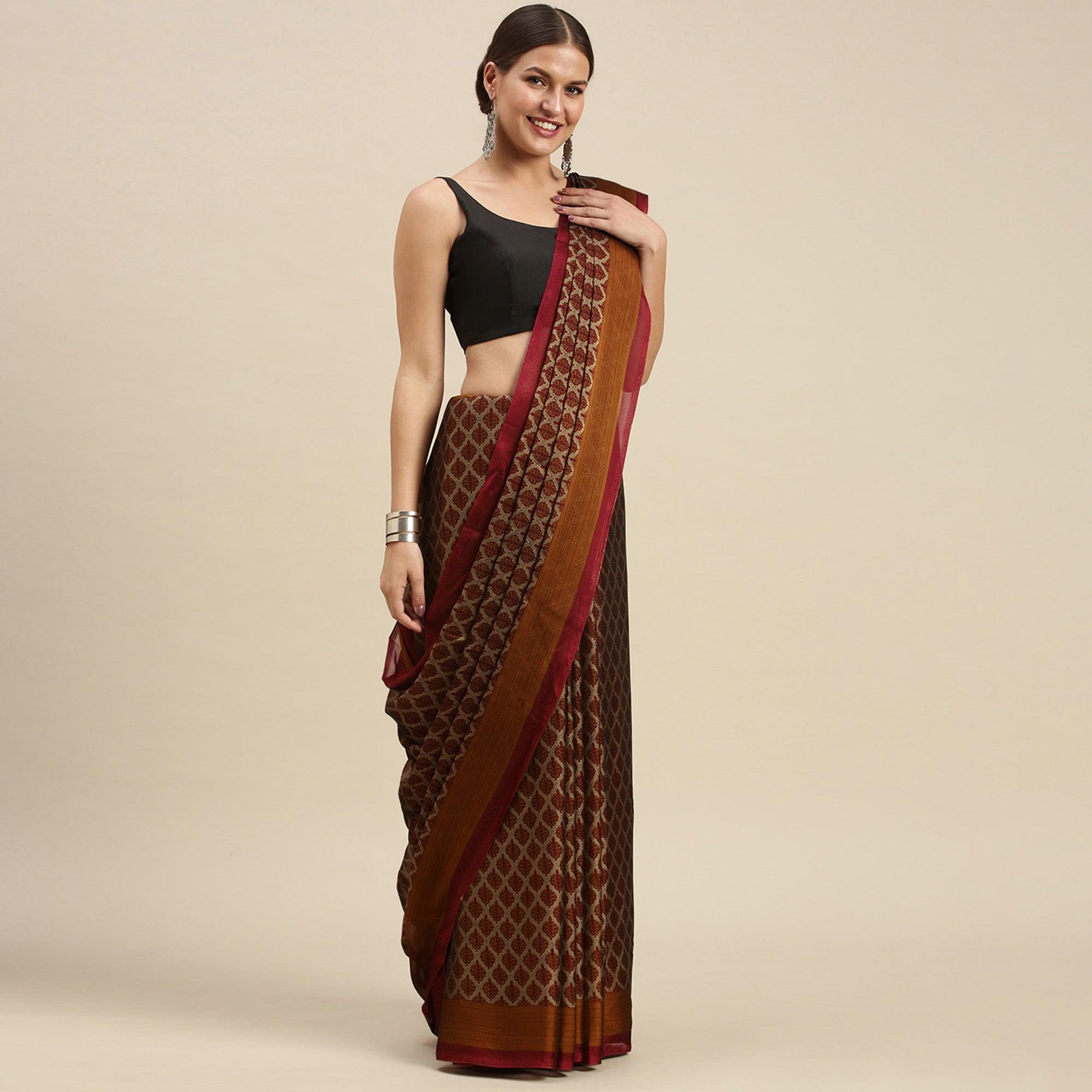 Red Casual Wear Printed Art Silk Saree - Peachmode