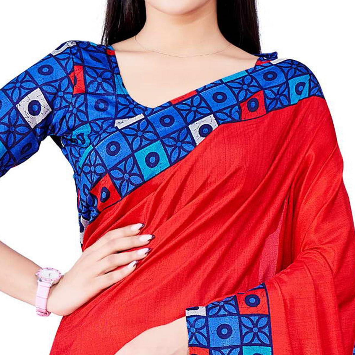 Red Casual Wear Printed Art Silk Saree - Peachmode