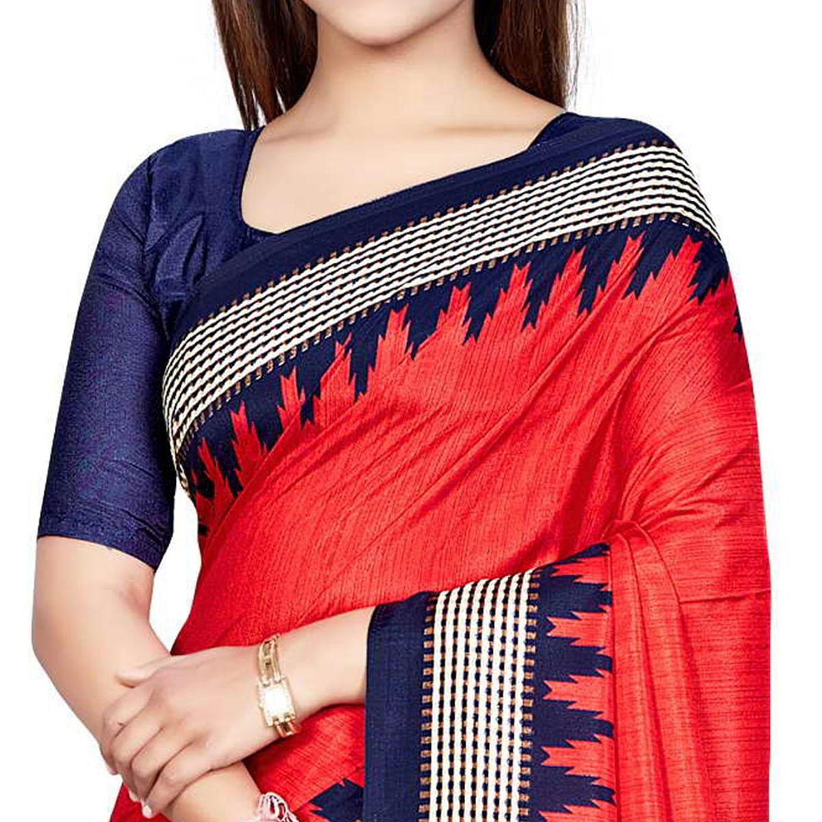 Red Casual Wear Printed Art Silk Saree - Peachmode