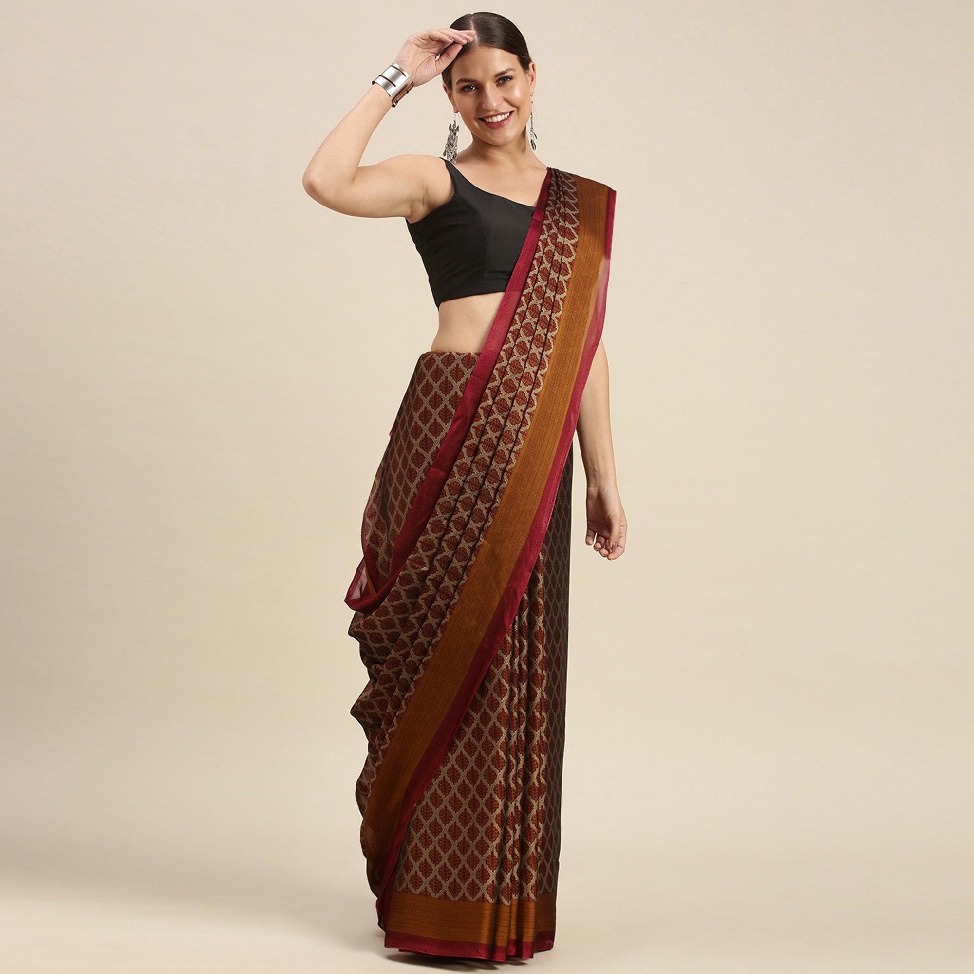 Red Casual Wear Printed Art Silk Saree - Peachmode