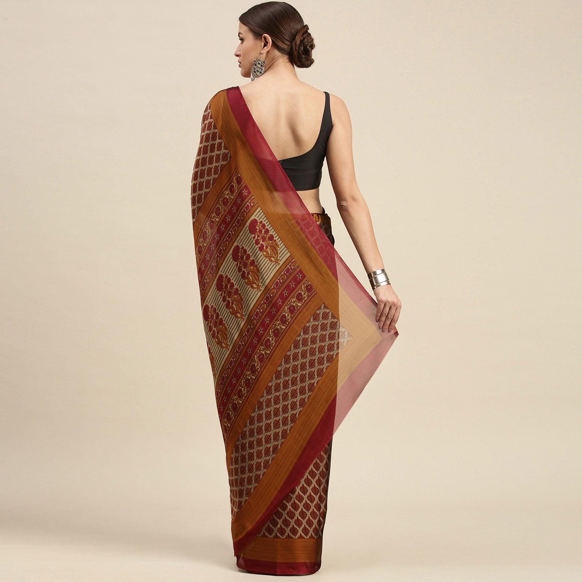 Red Casual Wear Printed Art Silk Saree - Peachmode