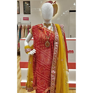 Red Casual Wear Printed Chiffon Saree with Banarasi Border - Peachmode