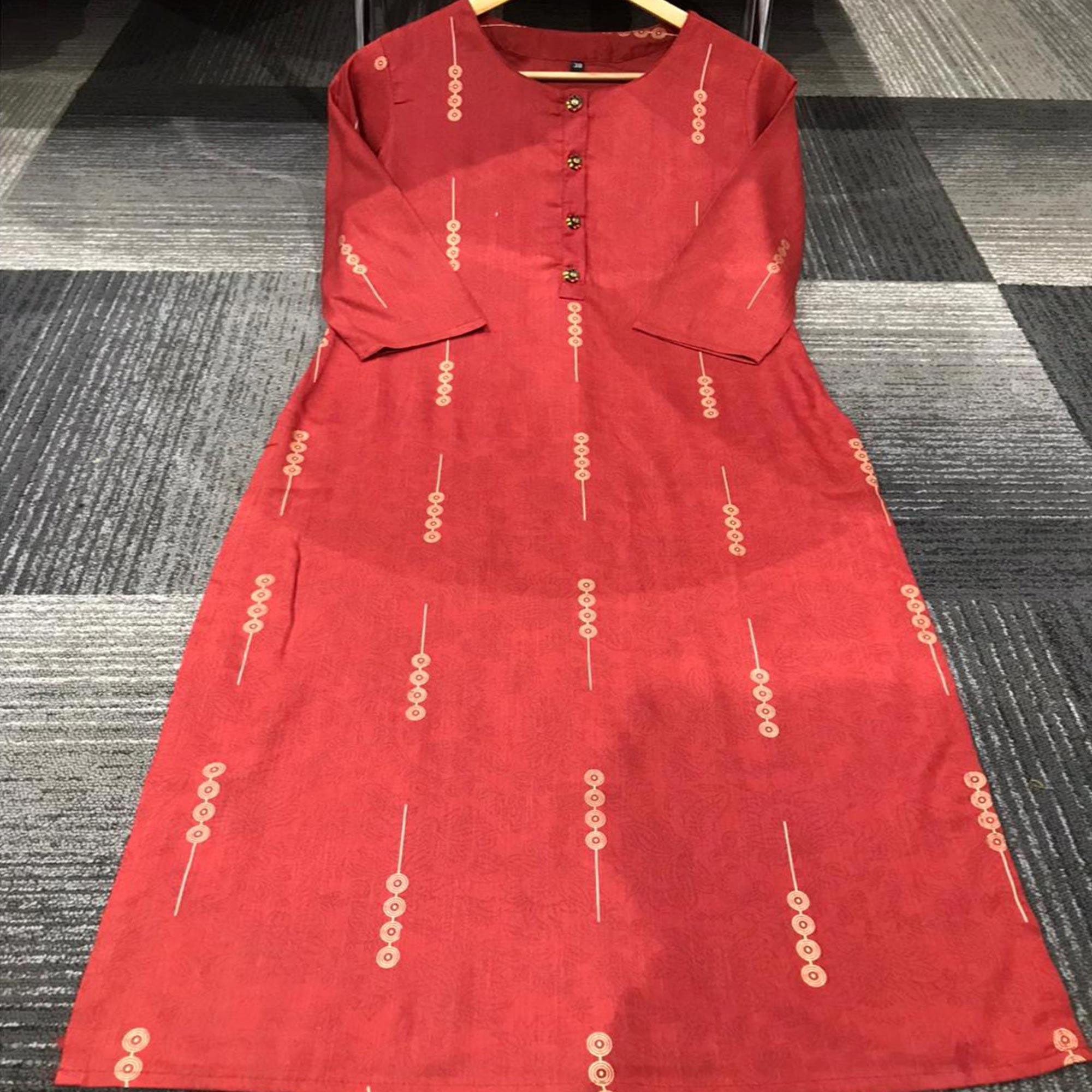 Red Casual Wear Printed Cotton Kurti - Peachmode