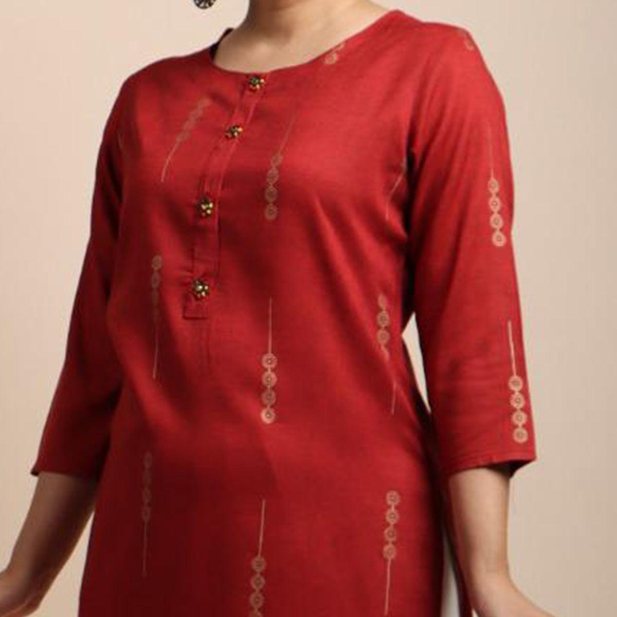 Red Casual Wear Printed Cotton Kurti - Peachmode