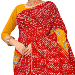 Red Casual Wear Printed Georgette Saree - Peachmode