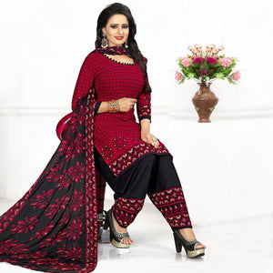 Red Casual Wear Printed Leon Patiala Dress Material - Peachmode