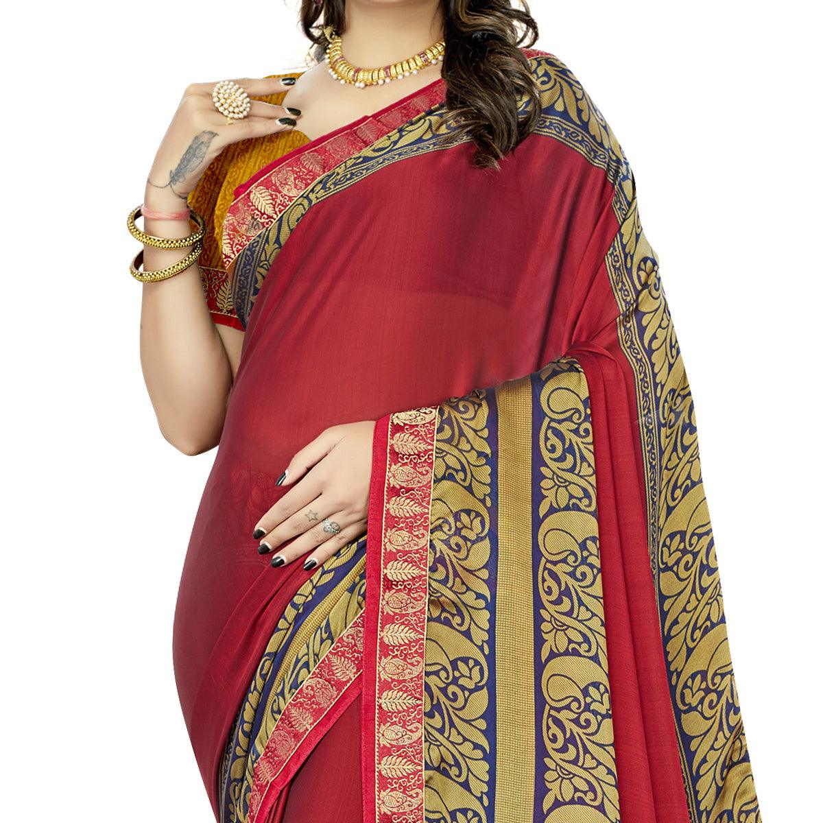 Red Casual Wear Printed Rangoli Silk Saree - Peachmode
