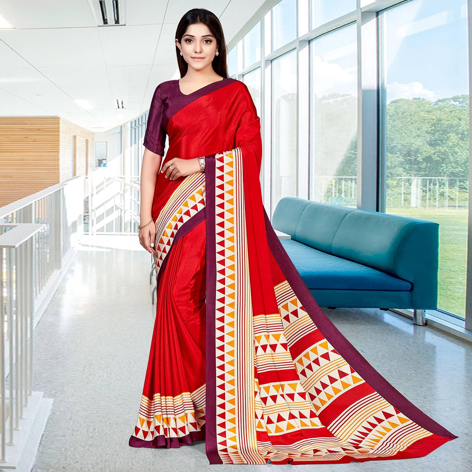 Red Casual Wear Solid Silk Saree - Peachmode