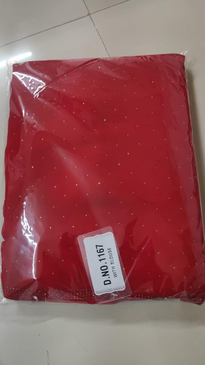 Red Embellished Georgette Saree - Peachmode